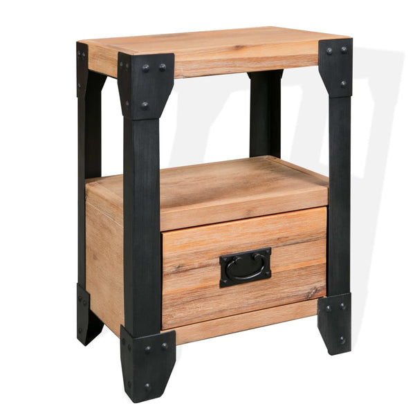  Nightstand Solid Acacia Wood Steel