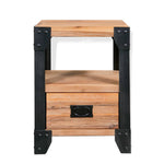 Nightstand Solid Acacia Wood Steel