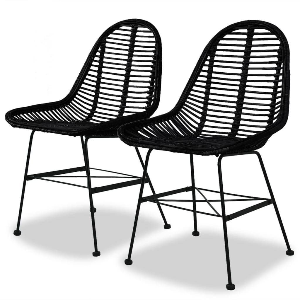 Dining Chairs 2 pcs Black Natural Rattan - 49×56×84cm