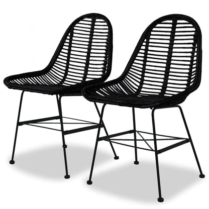 Dining Chairs 2 pcs Black Natural Rattan - 49×56×84cm