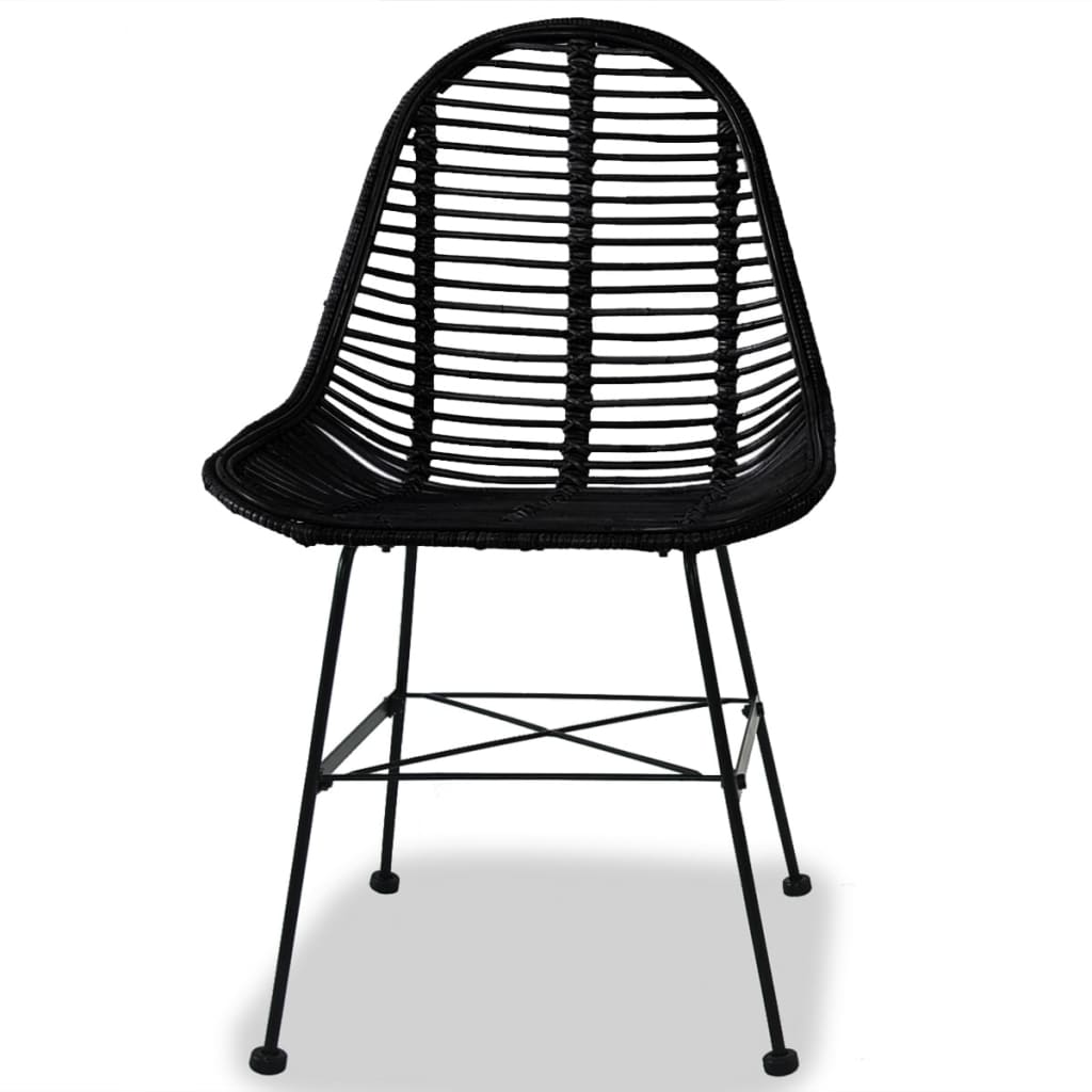 Dining Chairs 2 pcs Black Natural Rattan - 49×56×84cm