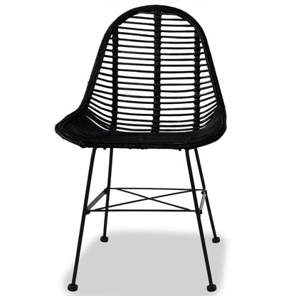 Dining Chairs 2 pcs Black Natural Rattan - 49×56×84cm
