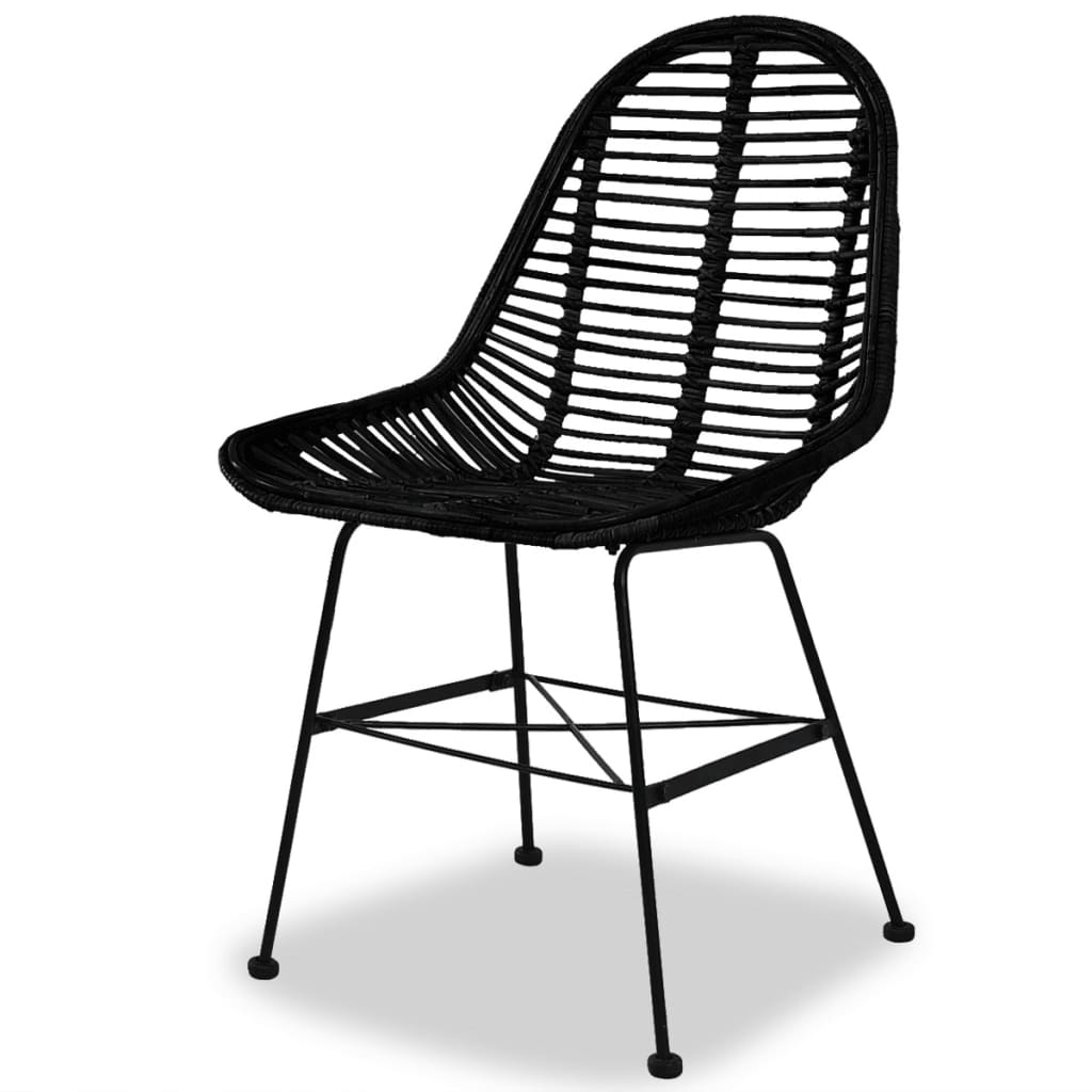 Dining Chairs 2 pcs Black Natural Rattan - 49×56×84cm