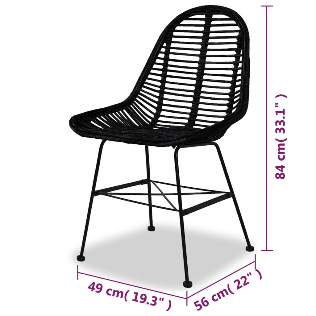 Dining Chairs 2 pcs Black Natural Rattan - 49×56×84cm