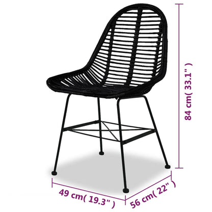Dining Chairs 2 pcs Black Natural Rattan - 49×56×84cm