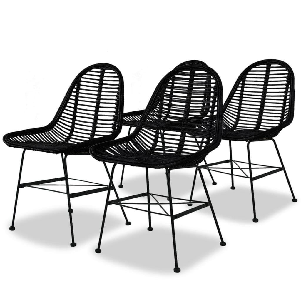 Dining Chairs 4 pcs Black Natural Rattan - 49×56×84cm