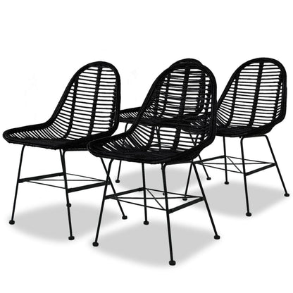 Dining Chairs 4 pcs Black Natural Rattan - 49×56×84cm