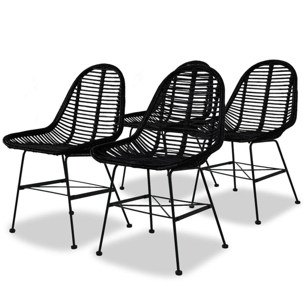  Dining Chairs 4 pcs Black Natural Rattan