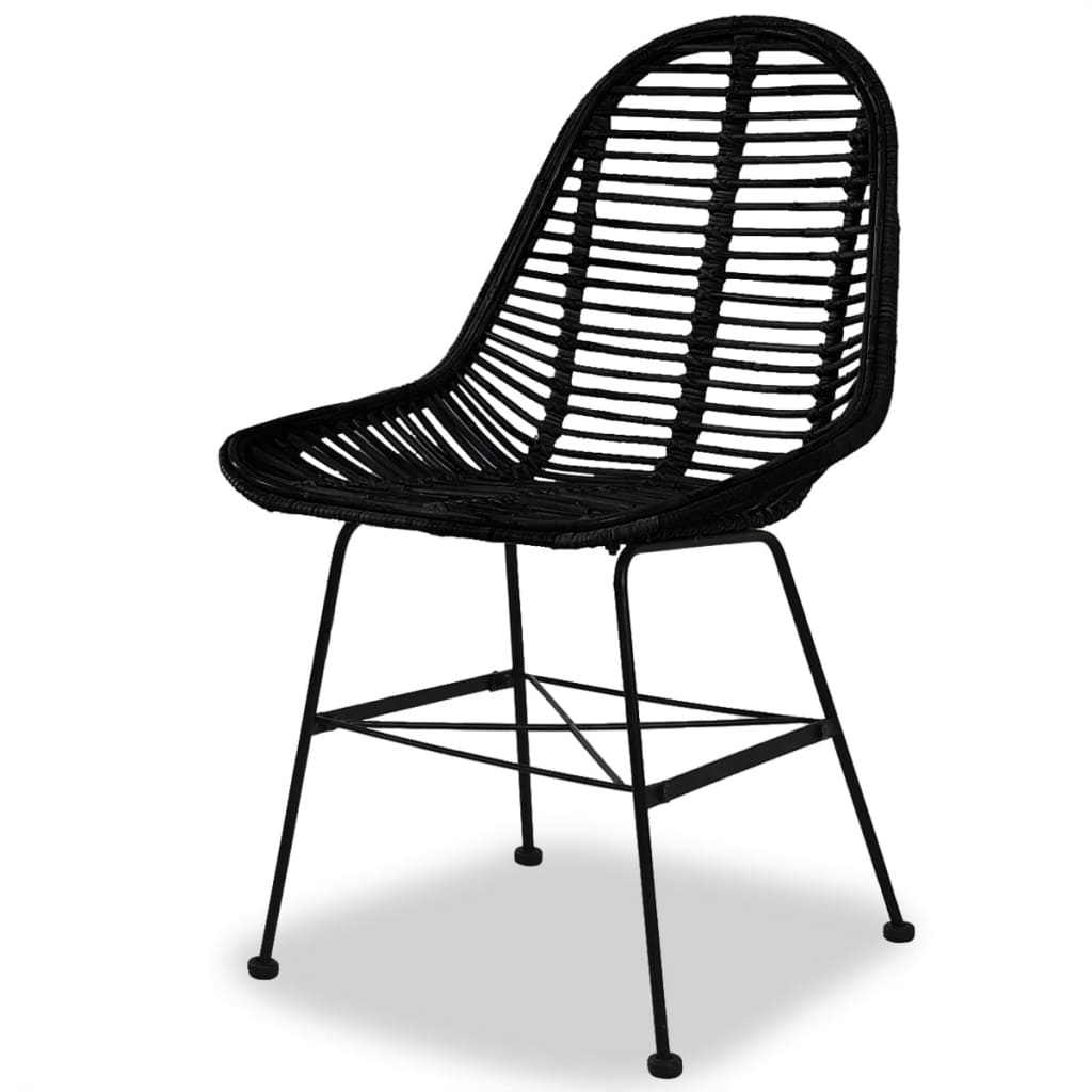 Dining Chairs 4 pcs Black Natural Rattan - 49×56×84cm