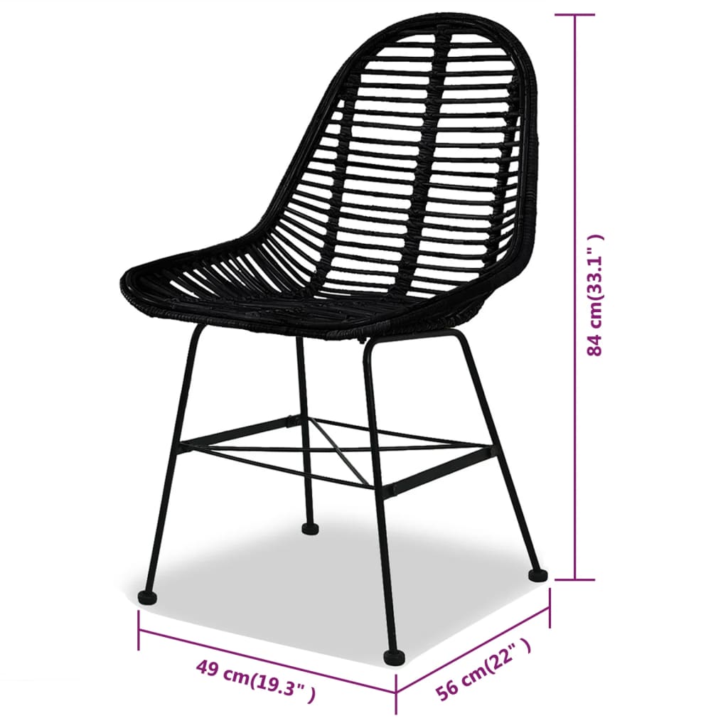 Dining Chairs 4 pcs Black Natural Rattan - 49×56×84cm