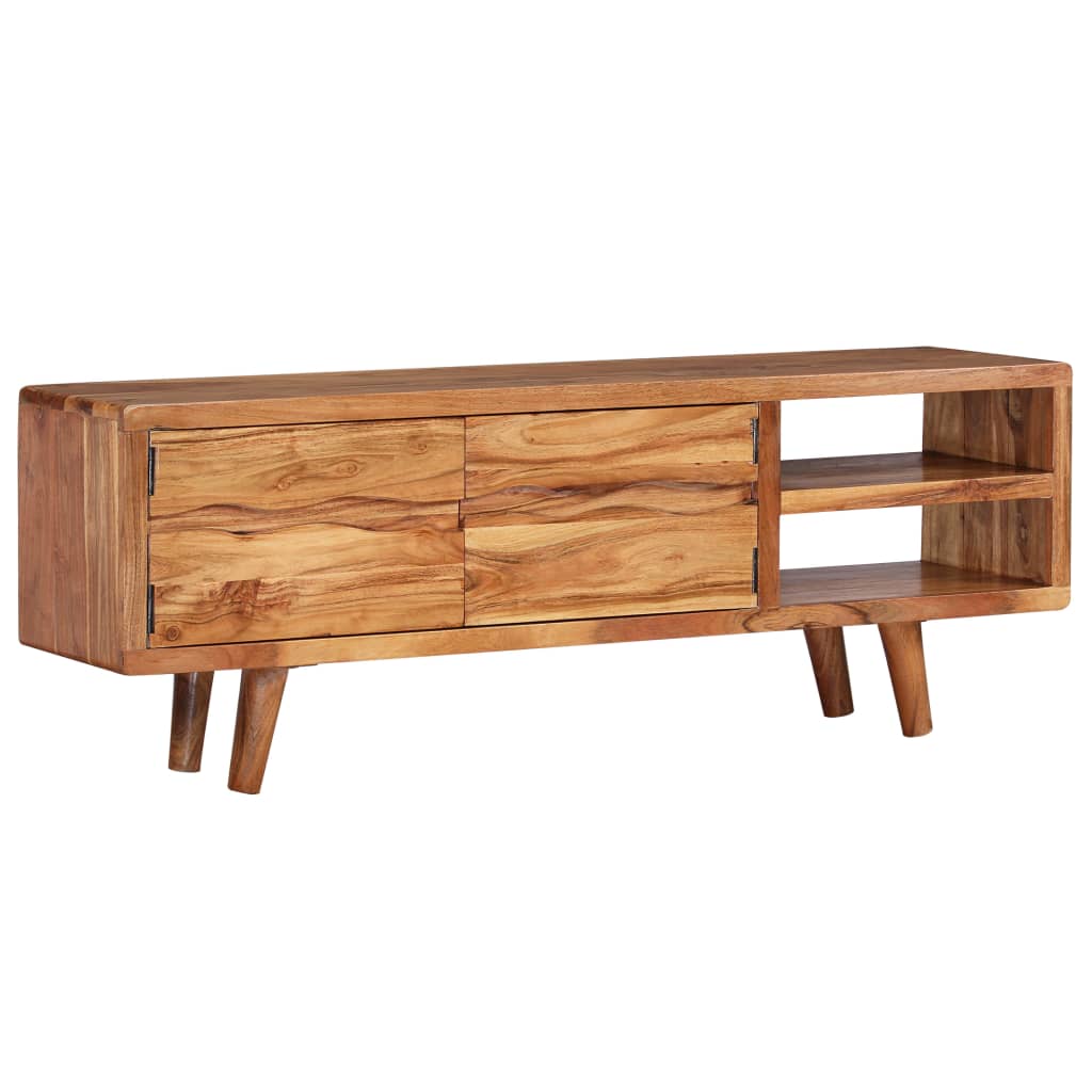 TV Cabinet Solid Acacia Wood with Carved Doors