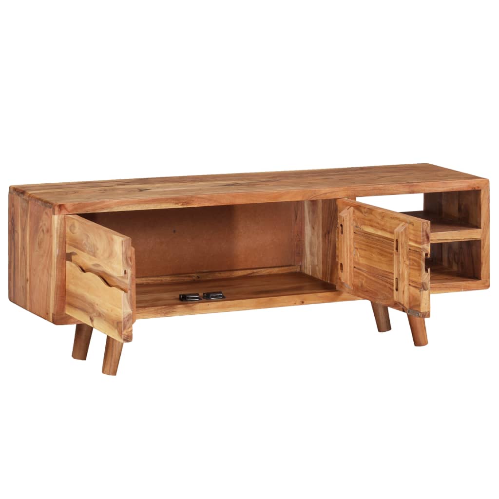 TV Cabinet Solid Acacia Wood with Carved Doors