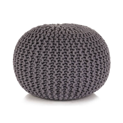 Hand-Knitted Pouffe Cotton Grey