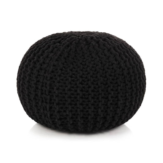 Hand-Knitted Pouffe Cotton Black