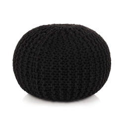 Hand-Knitted Pouffe Cotton Black
