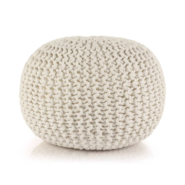  Hand-Knitted Pouffe Cotton White