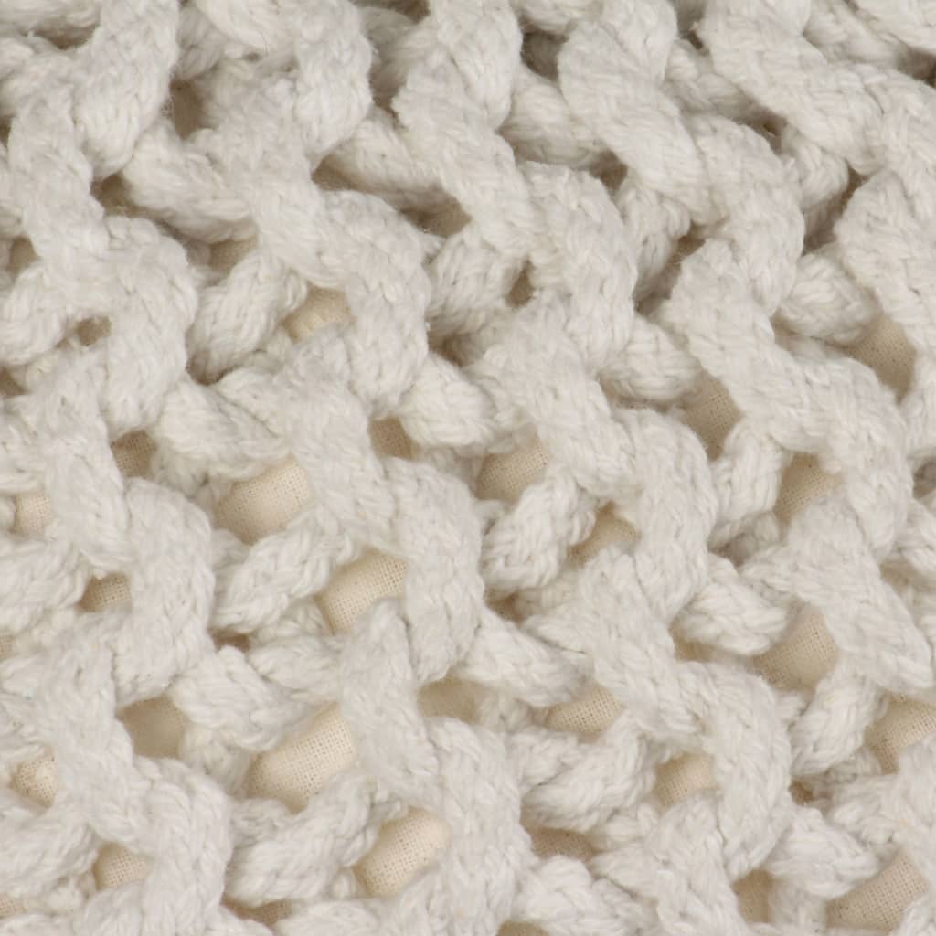 Hand-Knitted Pouffe Cotton White
