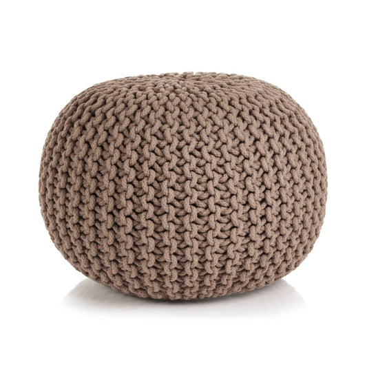 Hand-Knitted Pouffe Cotton Brown
