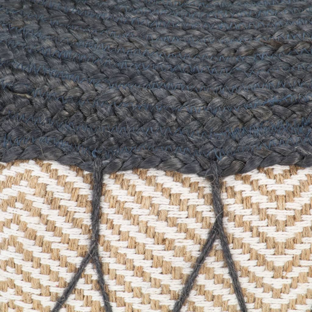 Woven/Knitted Pouffe Jute Cotton Blue