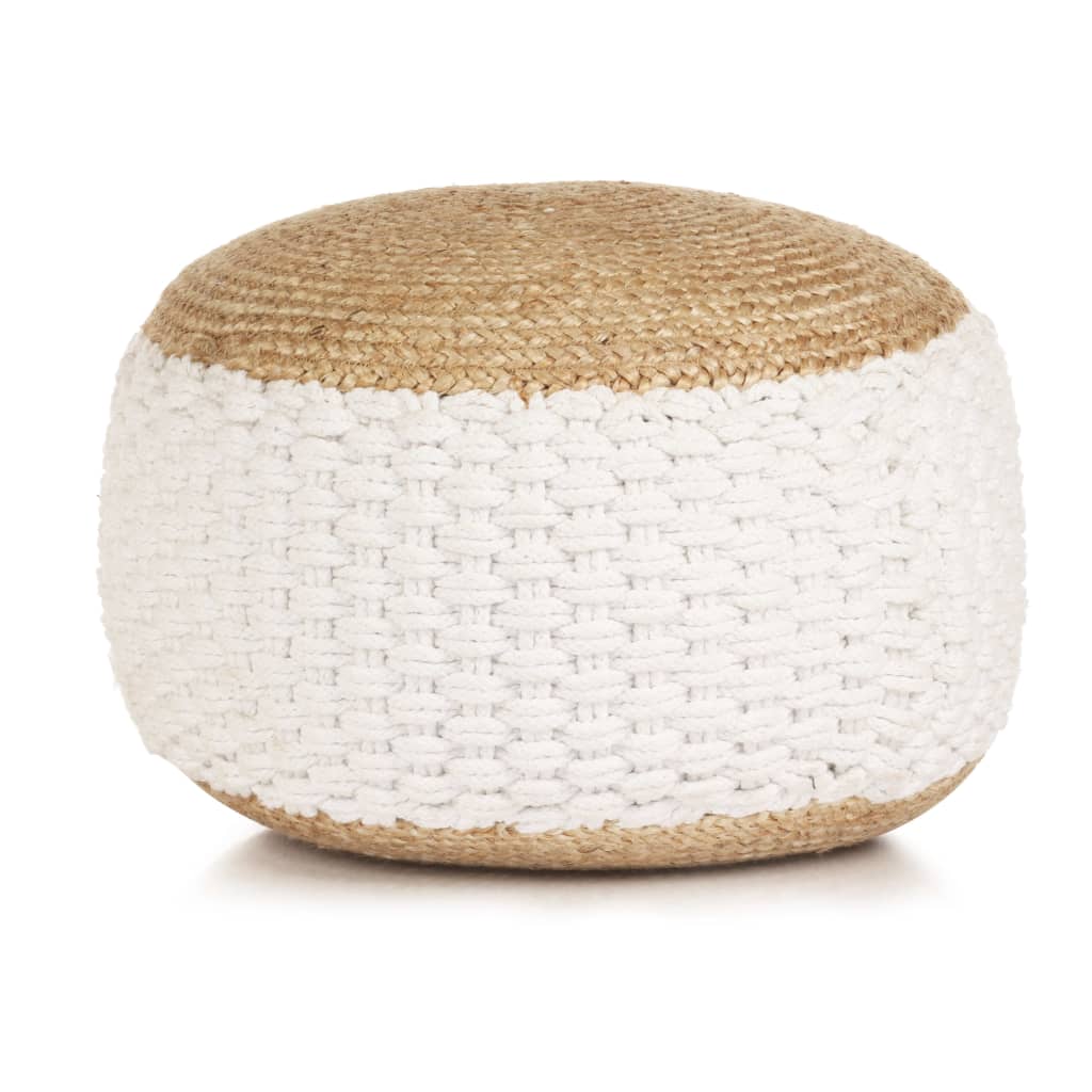 Woven/Knitted Pouffe Jute Cotton White