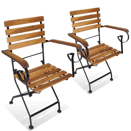 Folding Garden Chairs 2 pcs Steel and Solid Acacia Wood - 52×46×85cm