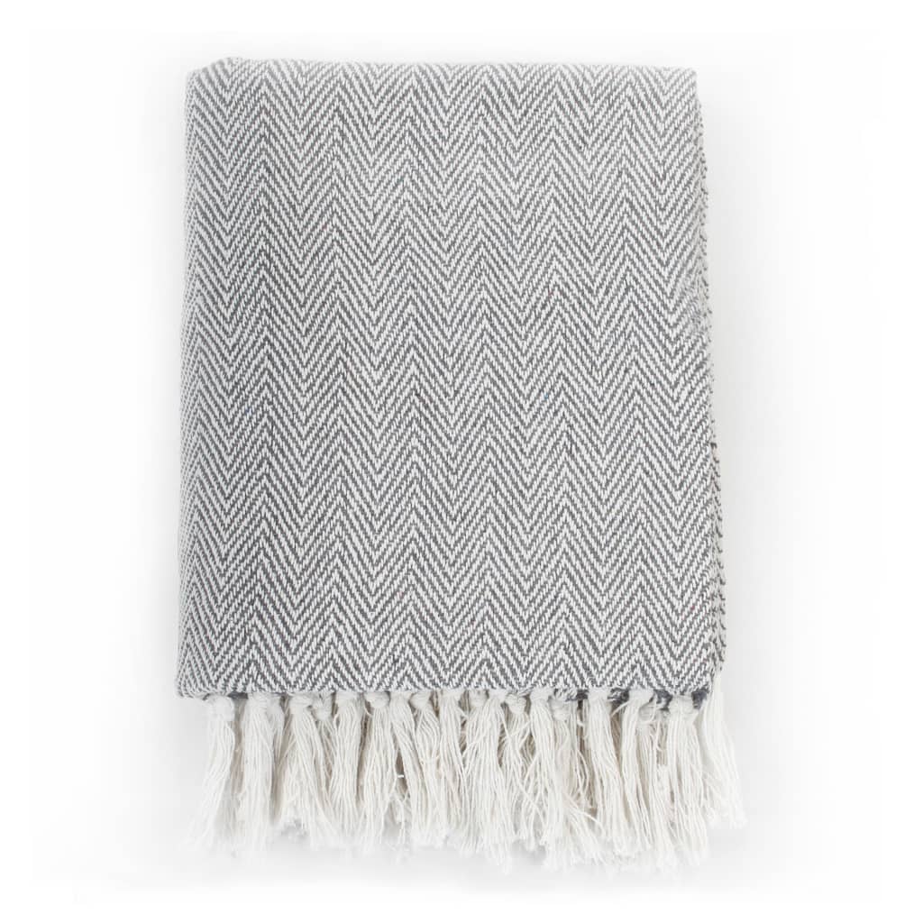 Throw Cotton Soft Herringbone Grey