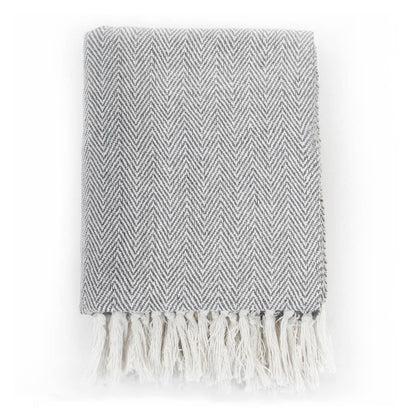 Throw Cotton Soft Herringbone Grey