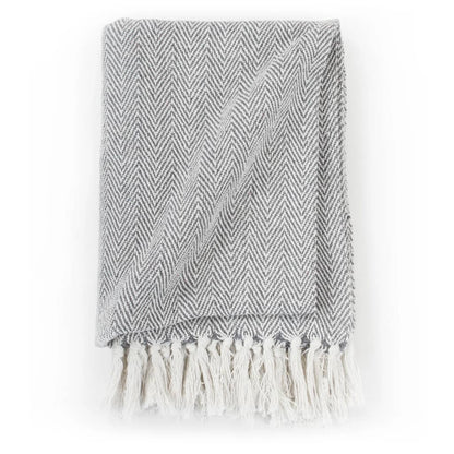 Throw Cotton Soft Herringbone Grey