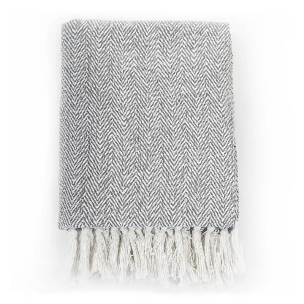 Throw Cotton Washable Herringbone Grey
