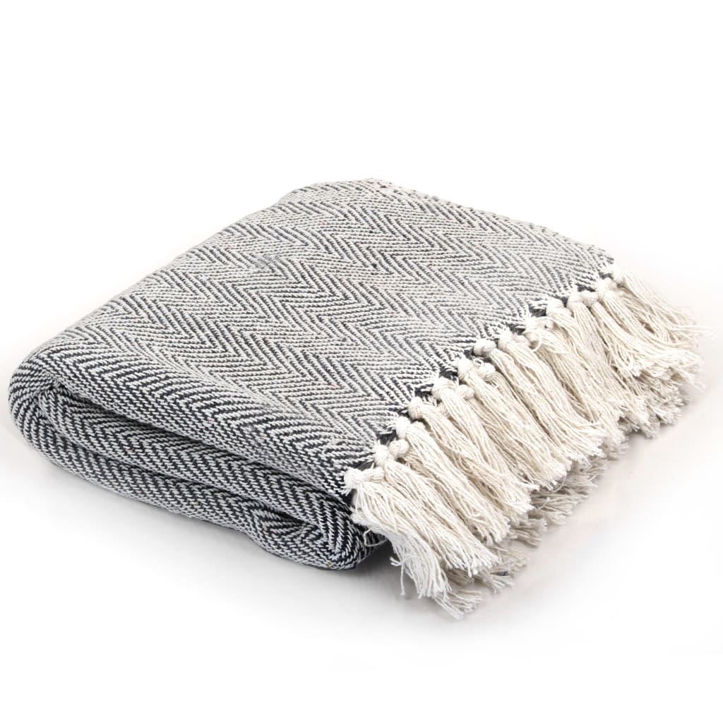 Throw Cotton Herringbone Navy Blue