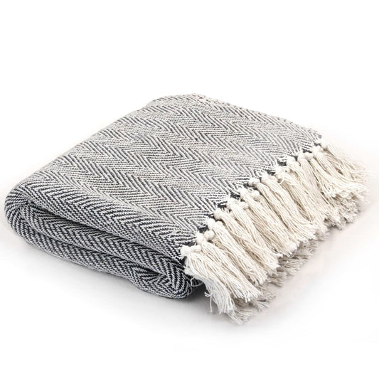 Throw Cotton Herringbone Navy Blue