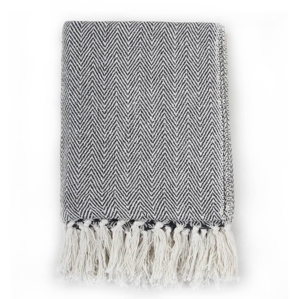 Throw Cotton Herringbone Navy Blue
