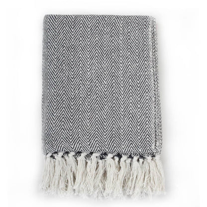 Throw Cotton Herringbone Navy Blue