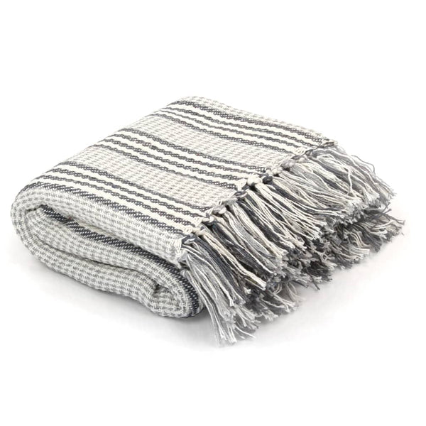  Throw Cotton Soft Stripes Grey and White