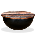 Coffee Table Solid Reclaimed Wood Black Bowl Shape