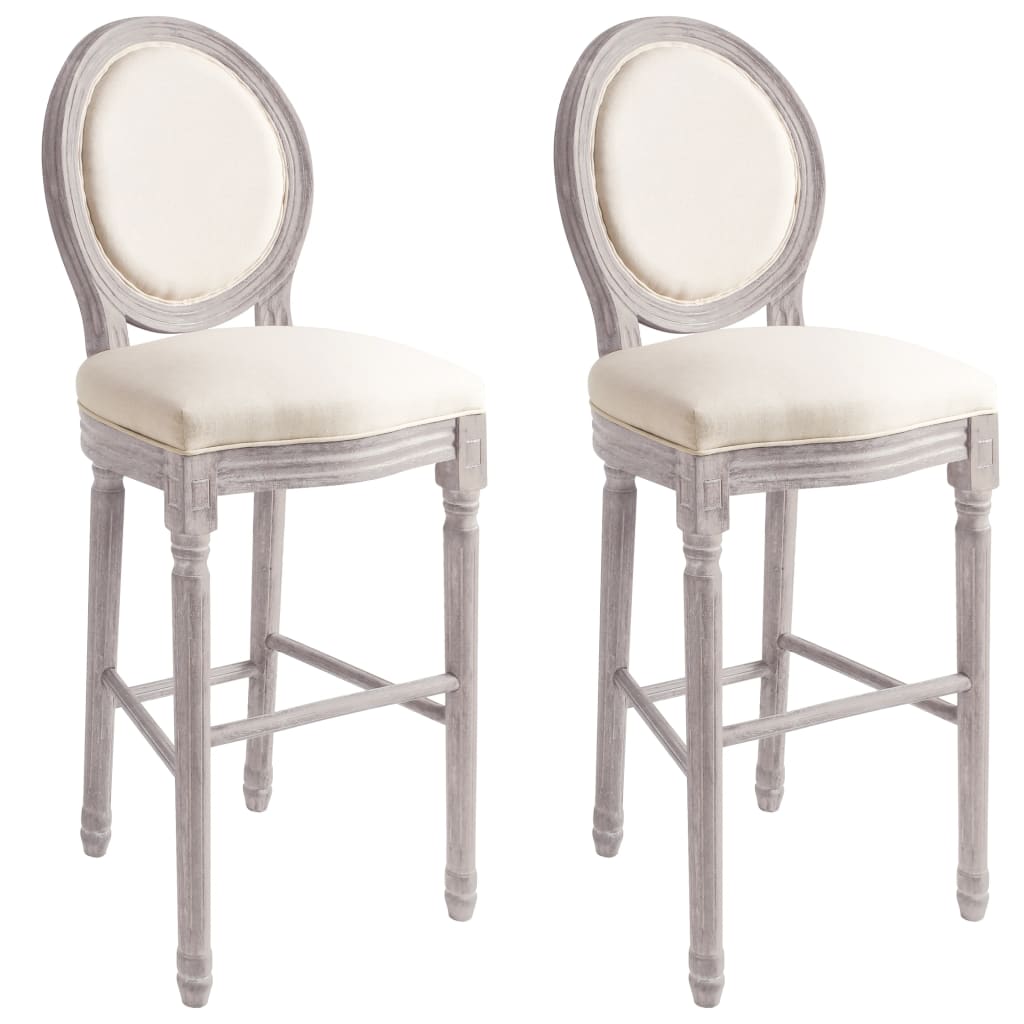 Bar Chairs 2 pcs White Linen - Cream White