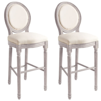 Bar Chairs 2 pcs White Linen - Cream White