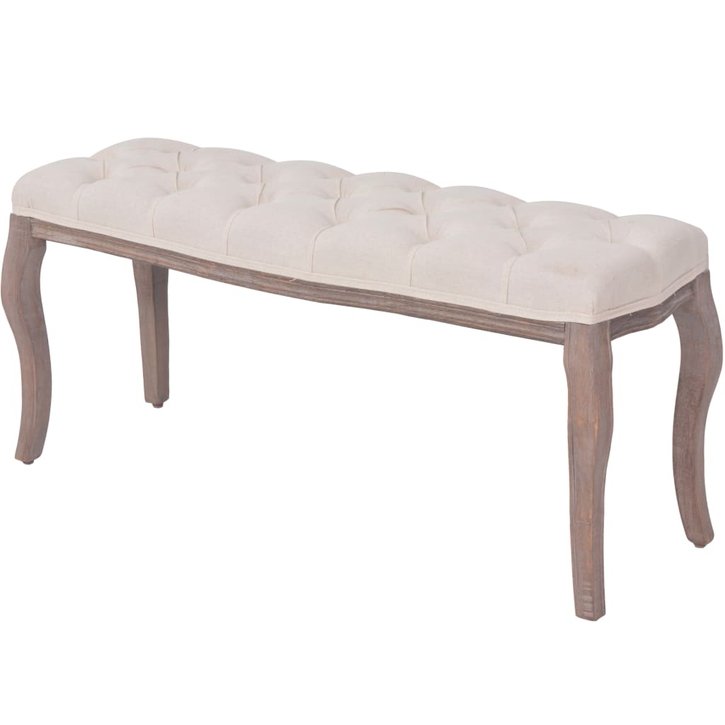 Bench Durable Linen Solid Wood Cream White