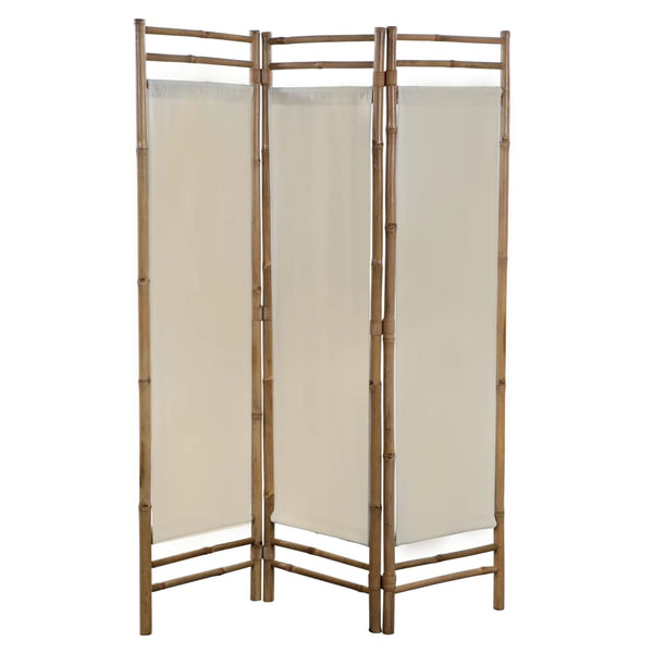  Folding 3-Panel Room Divider Bamboo and Canvas 120 cm