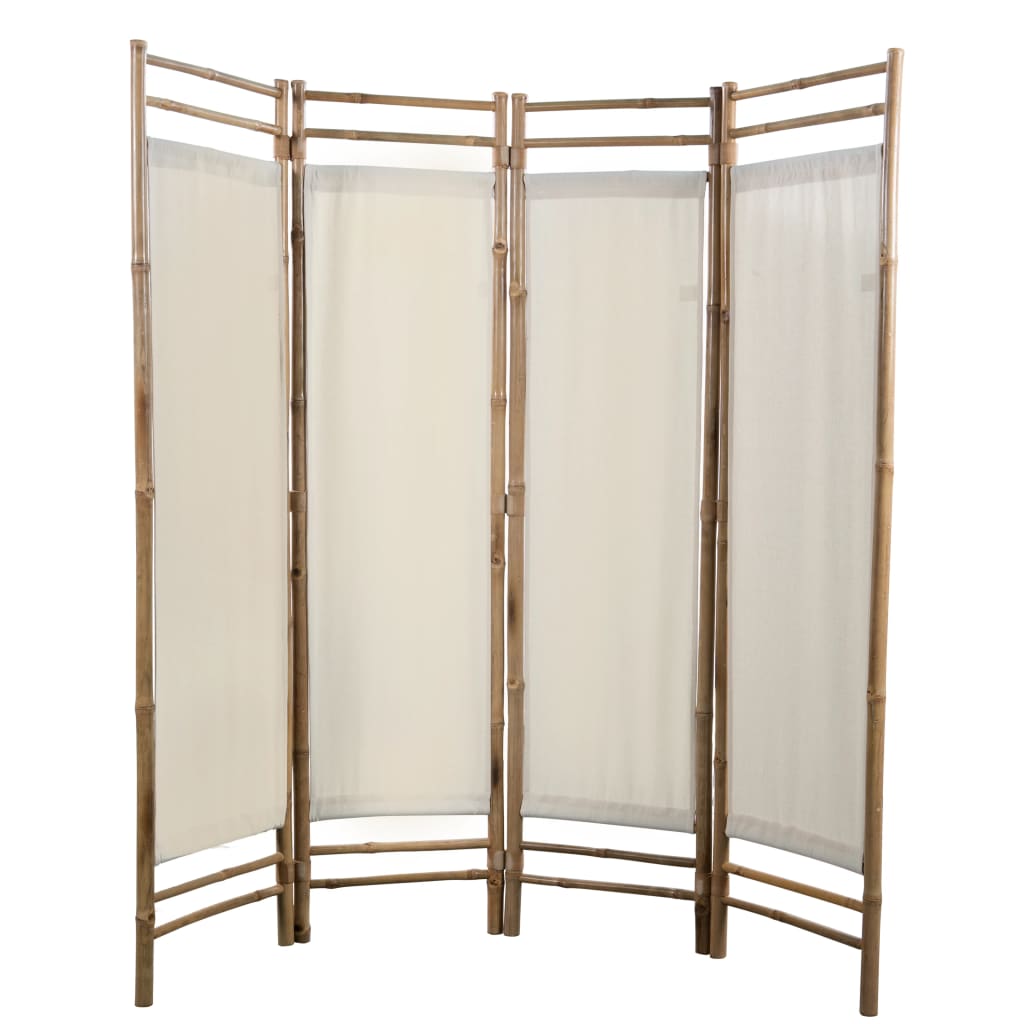 Folding 4-Panel Room Divider Bamboo and Canvas 160 cm