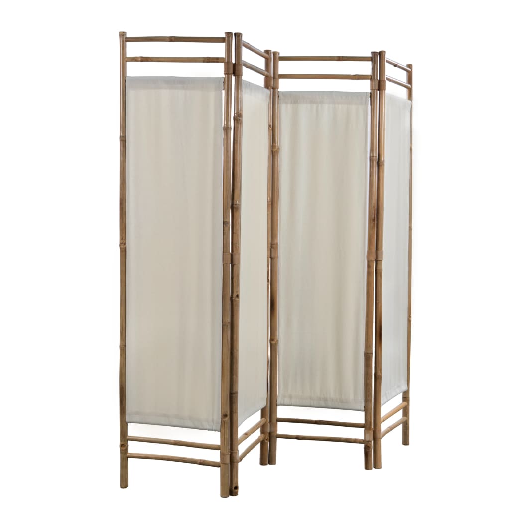 Folding 4-Panel Room Divider Bamboo and Canvas 160 cm