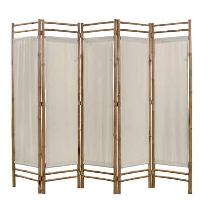 Folding 5-Panel Room Divider Bamboo and Canvas 200 cm