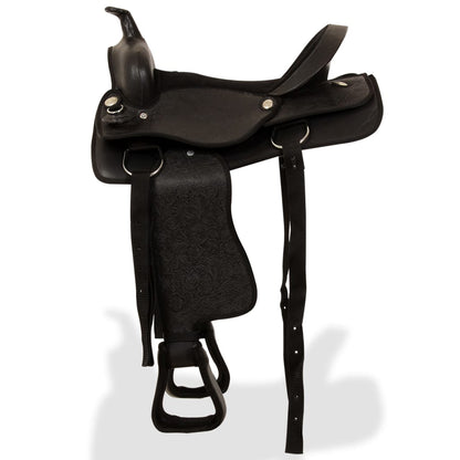 Western Saddle, Headstall&Breast Collar Real Leather 16" Black