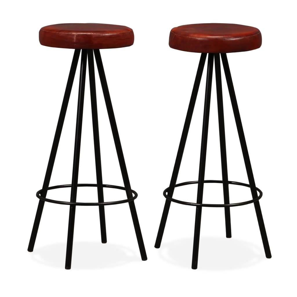 Bar Stools 2 pcs Real Leather - Brown And Black
