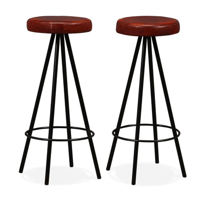 Bar Stools 2 pcs Real Leather - Brown And Black