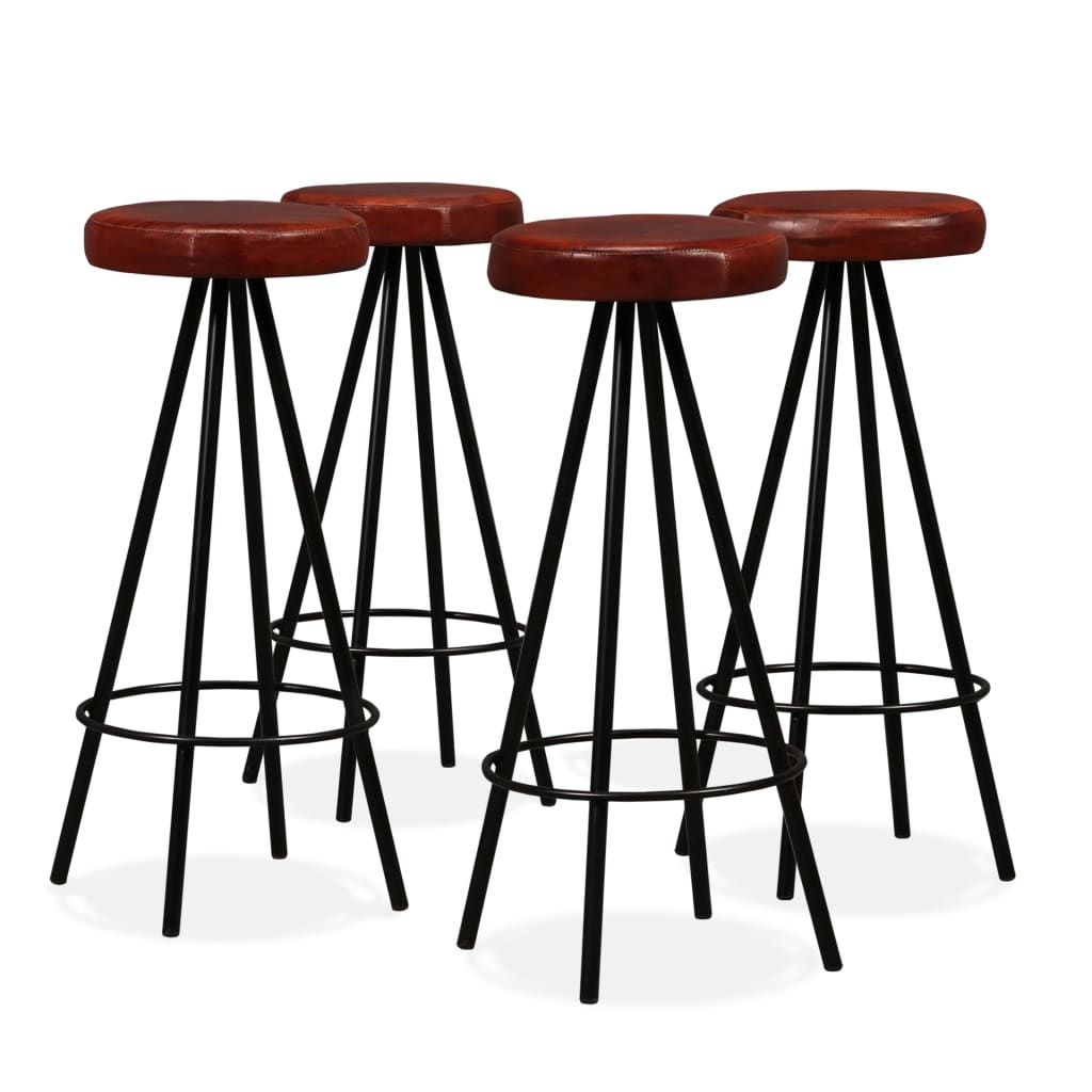 Bar Stools 4 pcs Real Leather - Brown And Black
