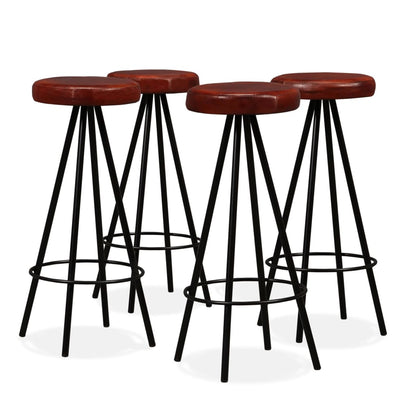Bar Stools 4 pcs Real Leather - Brown And Black