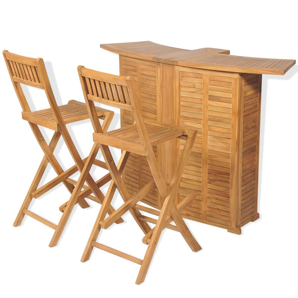  3 Piece Bistro Set with Folding Chairs Solid Teak Wood