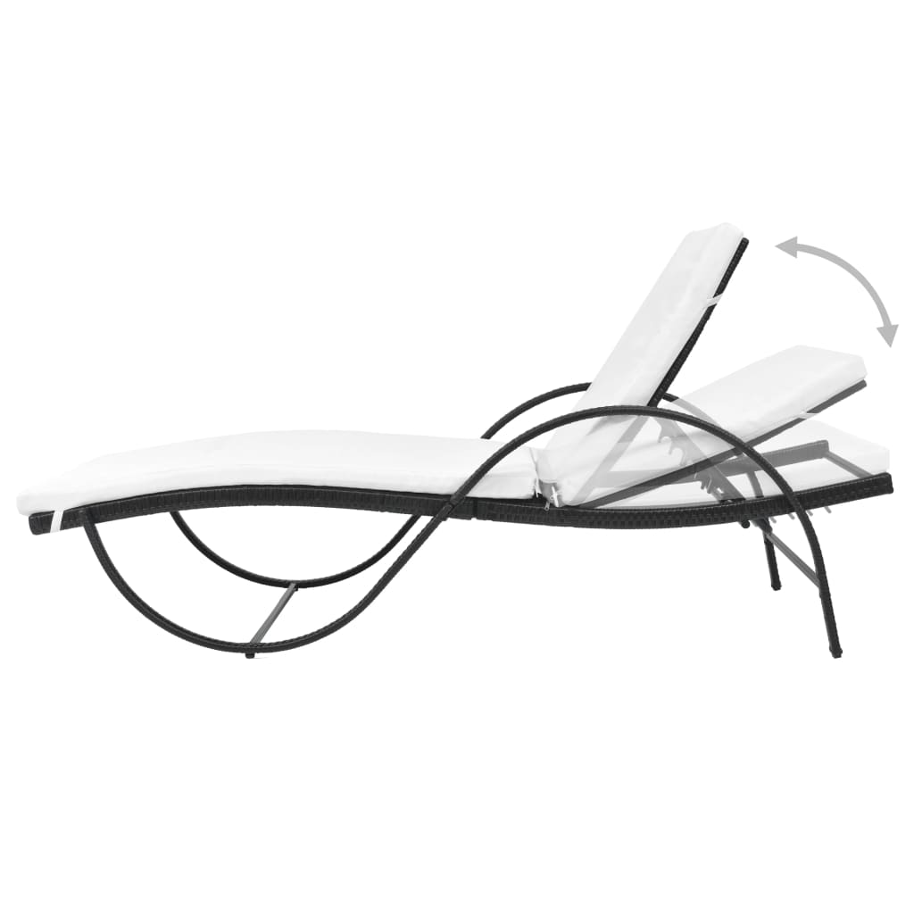 Sun Loungers 2 pcs with Table Poly Rattan Black - 193×64×56cm