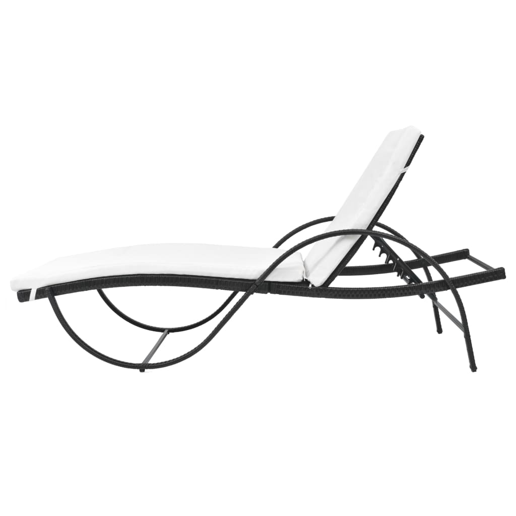 Sun Loungers 2 pcs with Table Poly Rattan Black - 193×64×56cm